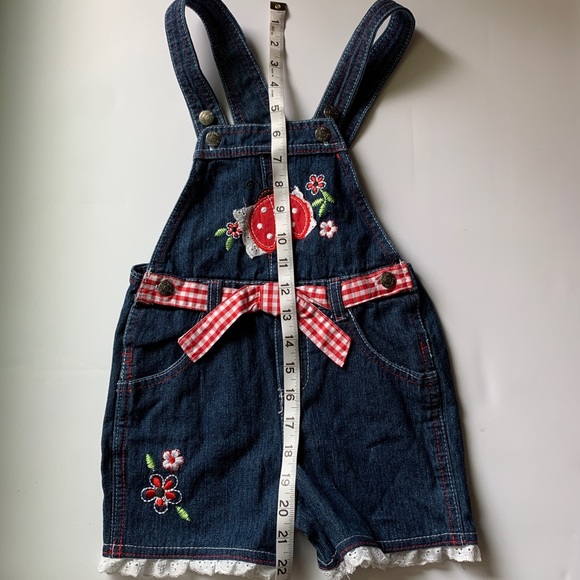 Young Hearts Ladybug Floral Shortall Overalls - Picture 3 of 6